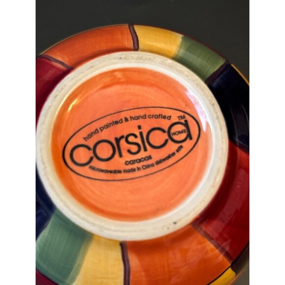 Corsica Hand Painted small Bowl Multicolored Check Block design 4 1/2" x 2 1/2" - Picture 5 of 5
